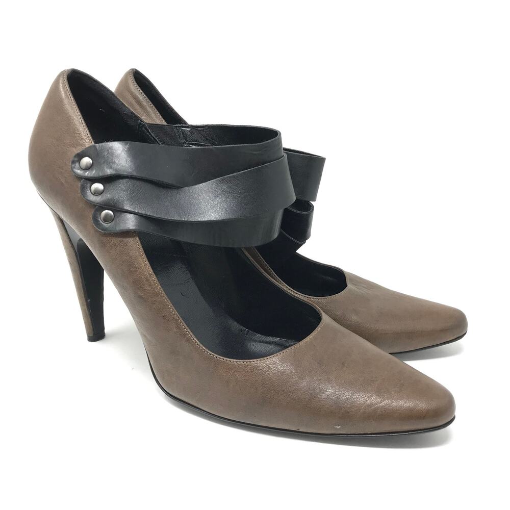 7 For All Mankind Women's Size 10 Mary Jane Pumps Leather Pointed Toe Brown Blk